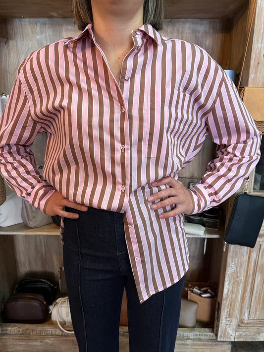 Ribbon Stripe Shirt | Pecan/Pink