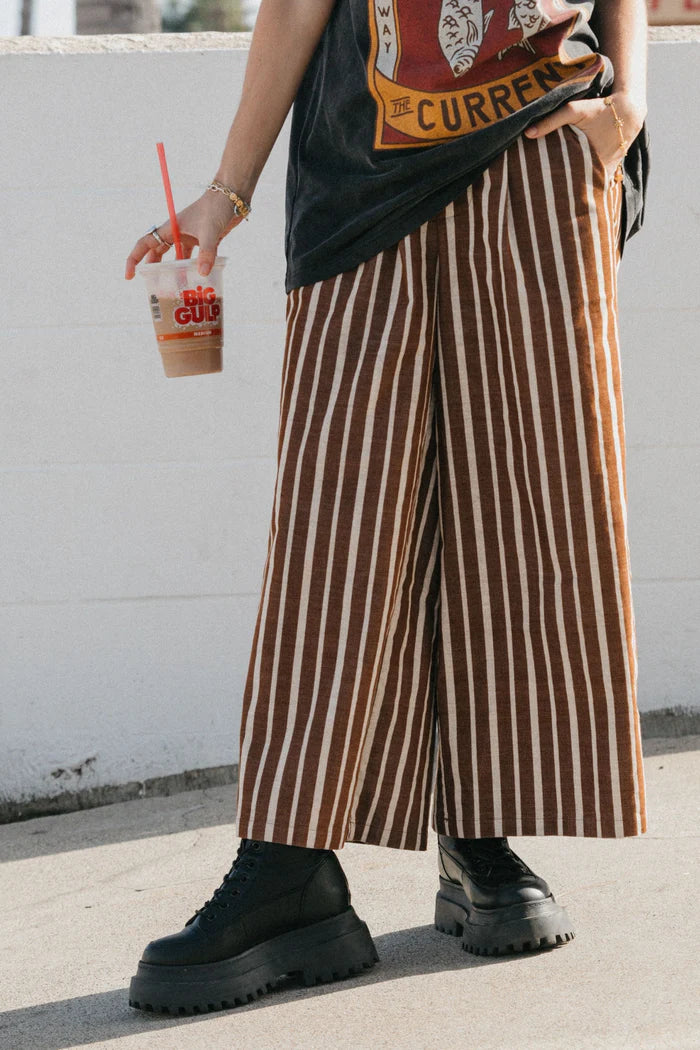 Gabbi Striped Mid-Waist Cord Pants