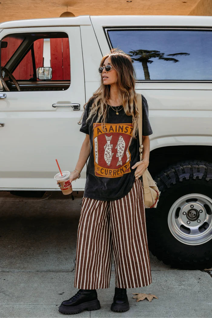 Gabbi Striped Mid-Waist Cord Pants