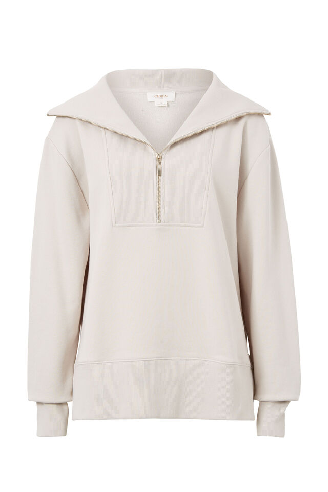 Isabella Half Zip Sweat | Almond