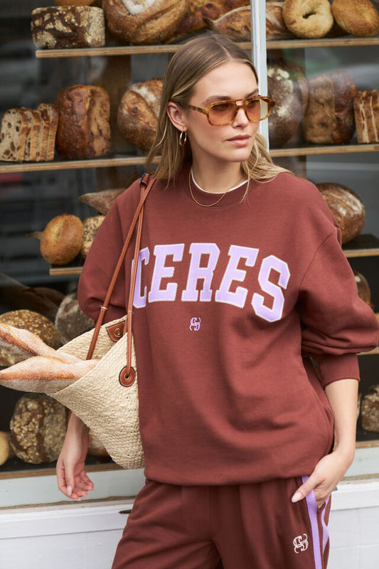Isla Oversized Slouchy Crew | Burnt Toffee/Orchid