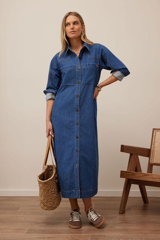 Rae Long Sleeve Midi Dress | Fresh Indigo