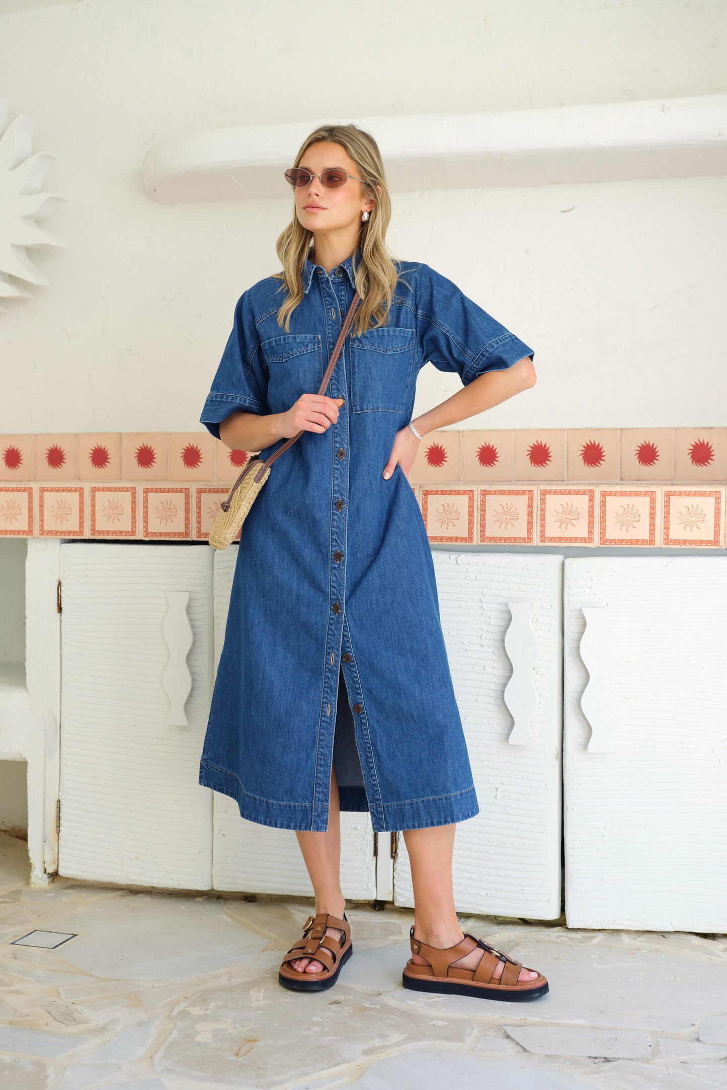 Ava Short Sleeve Midi Dress | Fresh Indigo
