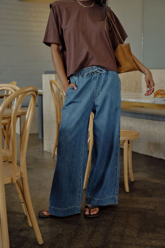 Andie Wide Leg Drawstring Pant | Fresh Indigo