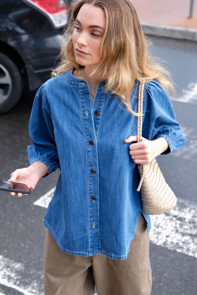 Puff Sleeve Denim Shirt