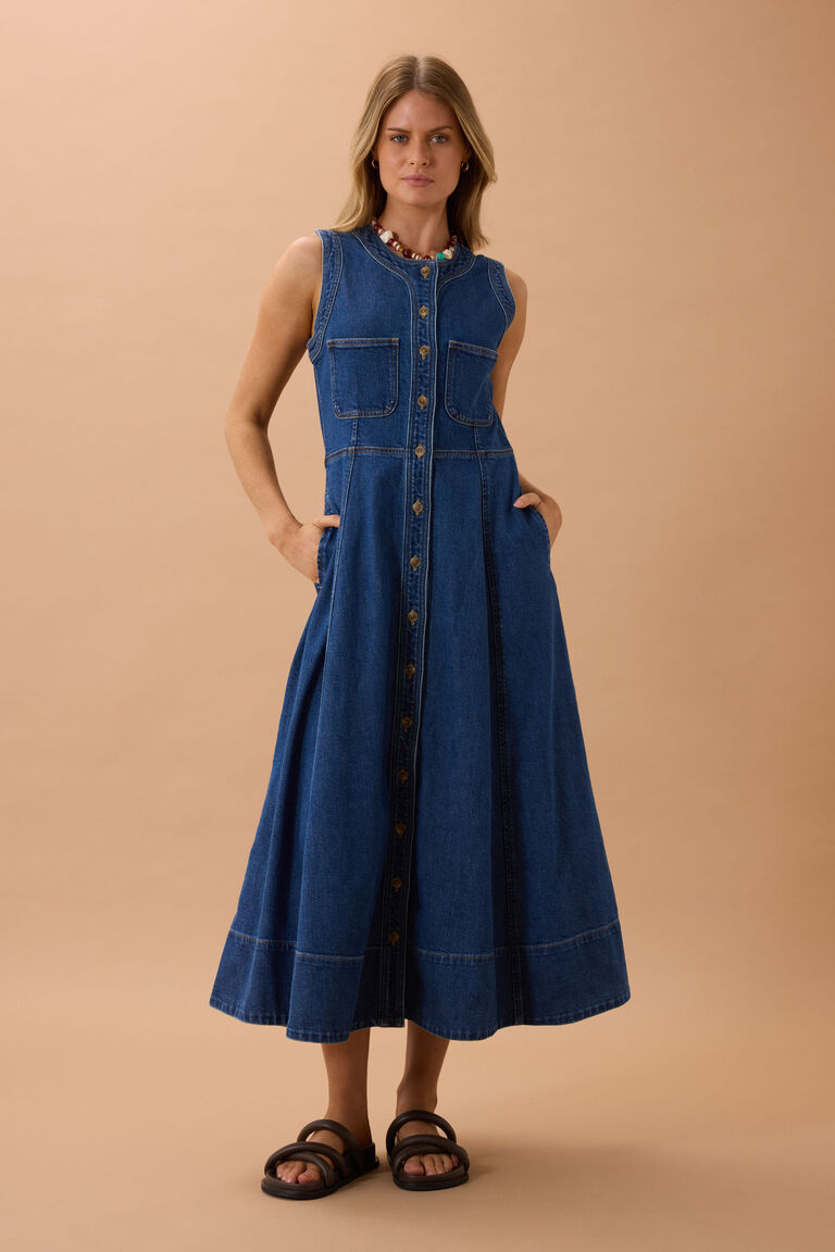 Hazel Sleeveless Midi Shirt Dress