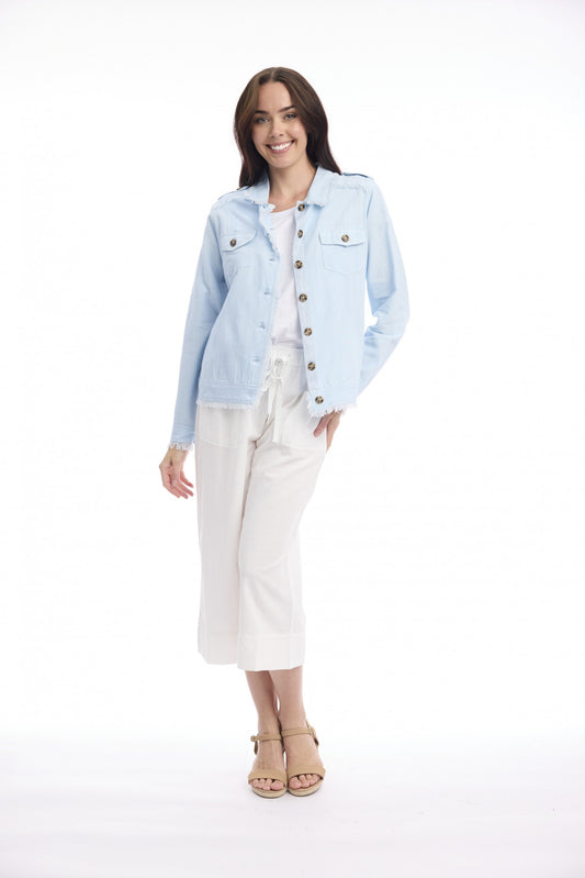 Linen Fringe Jacket | Sky