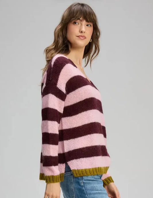Cozy Kid Stripe V Knit | Sugar Plum