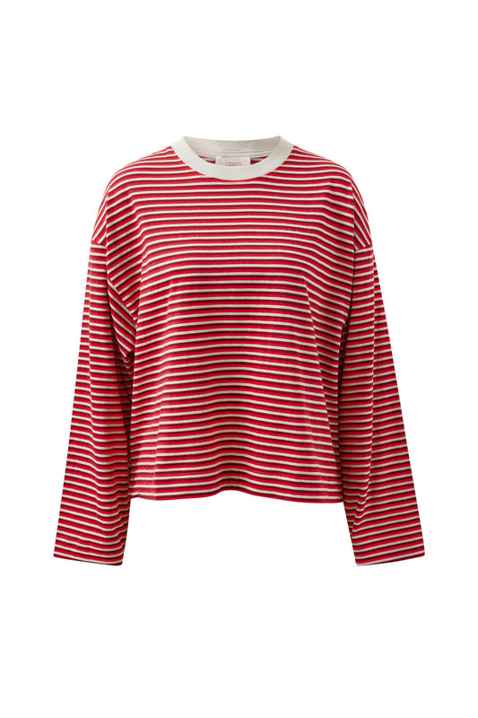 Beau Long Sleeve Slouchy Tee | Mulberry Red/Stone Stripe