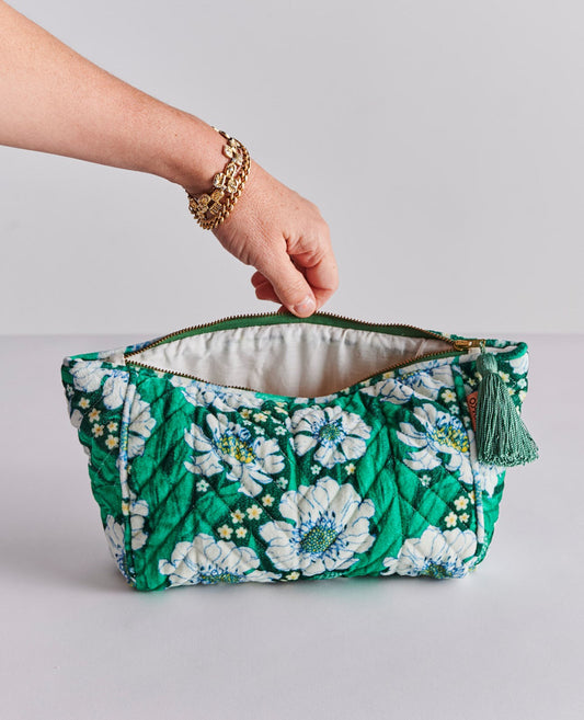 Velvet Toiletry Bag | Tumbling Flowers Green