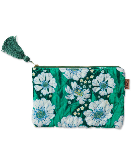 Velvet Cosmetics Purse | Tumbling Flowers Green