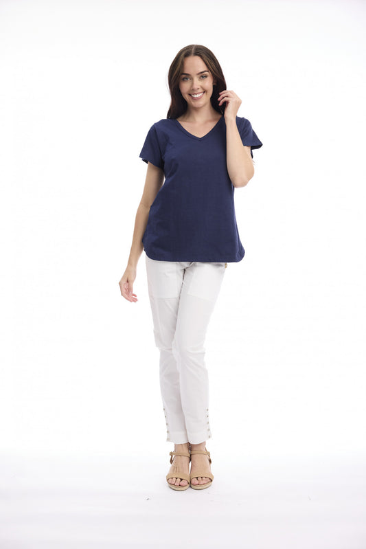 Cotton Knit Tee V | Navy