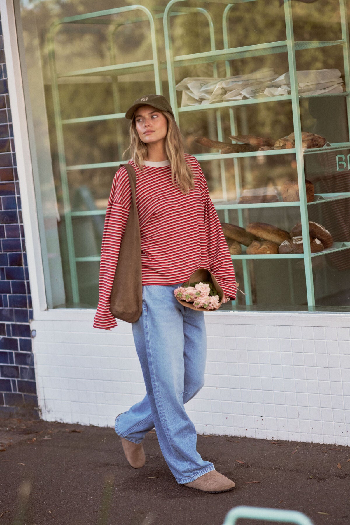 **COMING SOON**Beau Long Sleeve Slouchy Tee | Mulberry Red/Stone Stripe