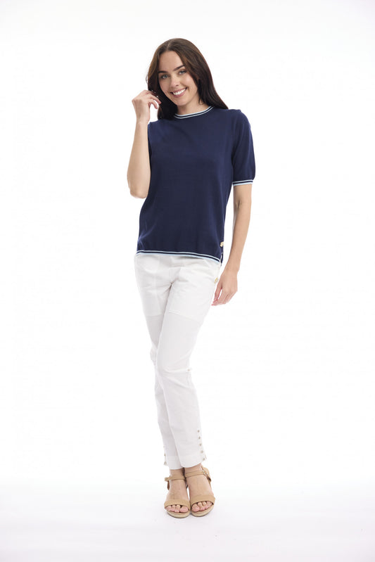 Short Sleeve Knit Top | Navy