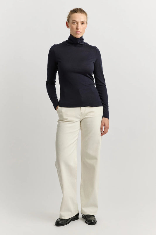 Fine Merino Polo Neck Top | True Navy