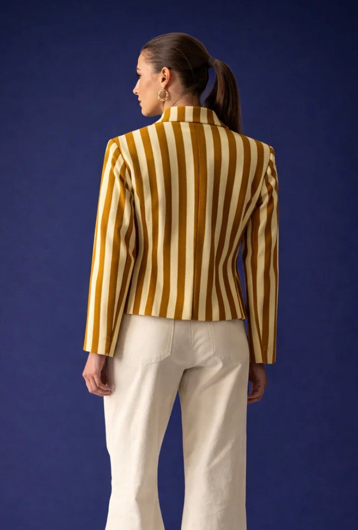 Shine Line Blazer | Mustard & Ivory