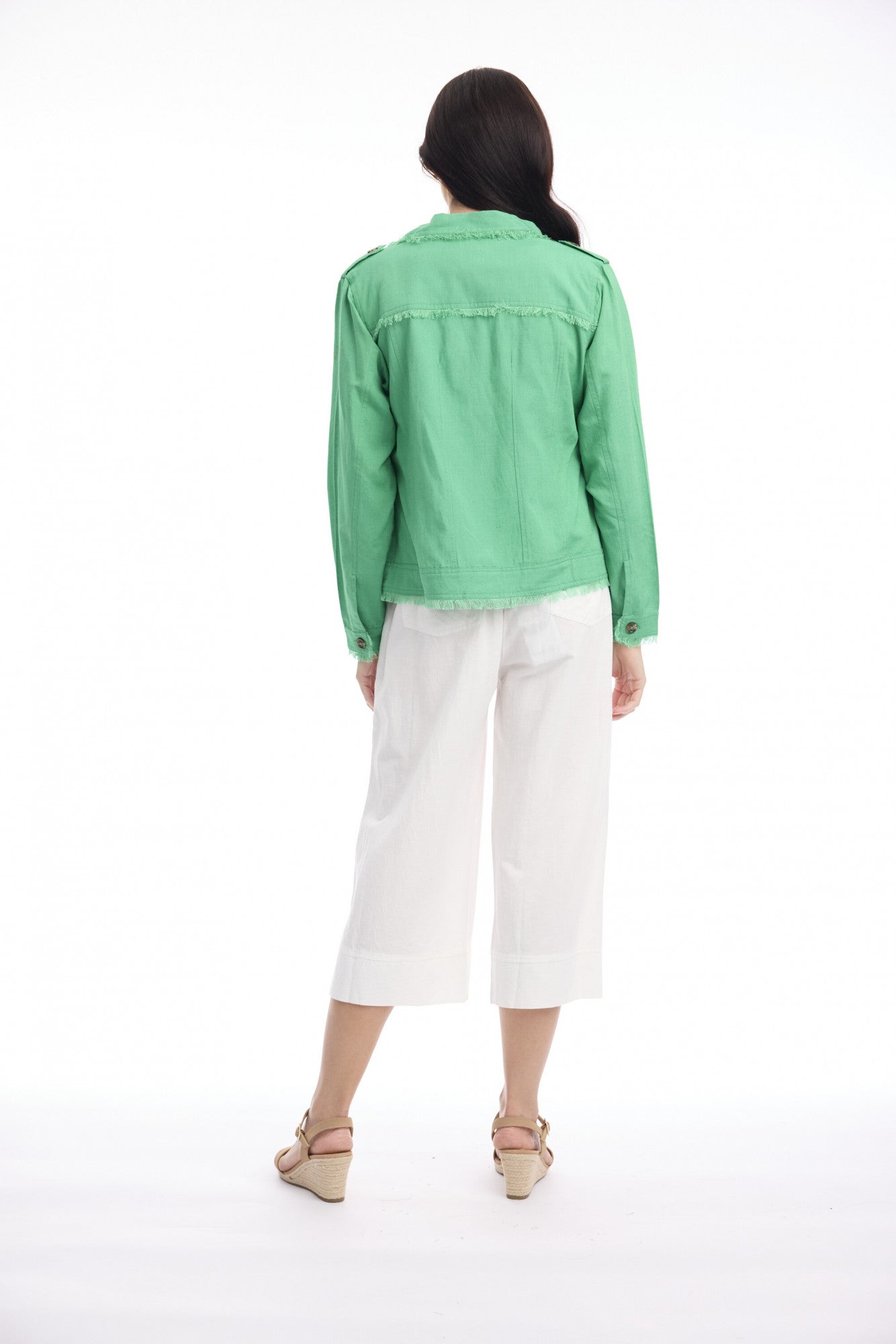 Linen Fringe Jacket | Green