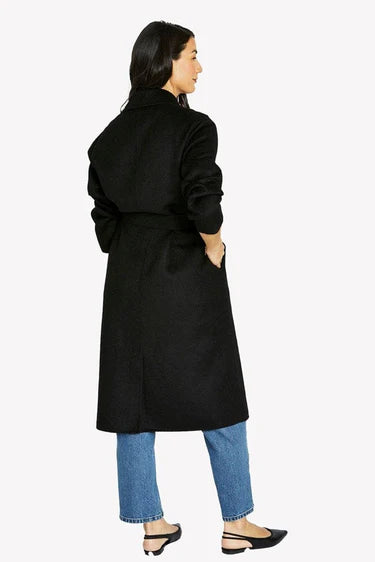 Womens Longline Wrap Coat | Black