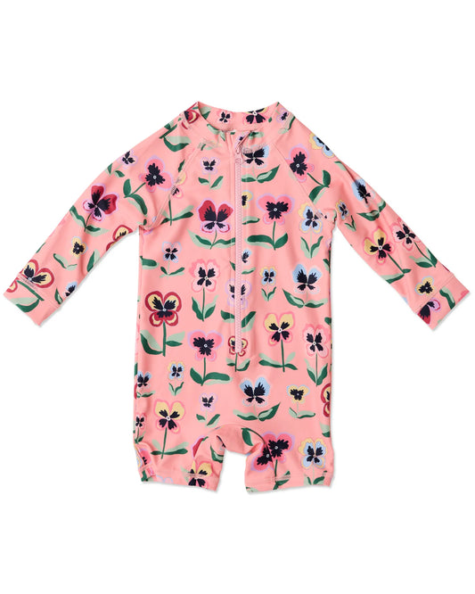 **COMING SOON** Baby Long Sleeve Zip Bathers | Pretty Pansy