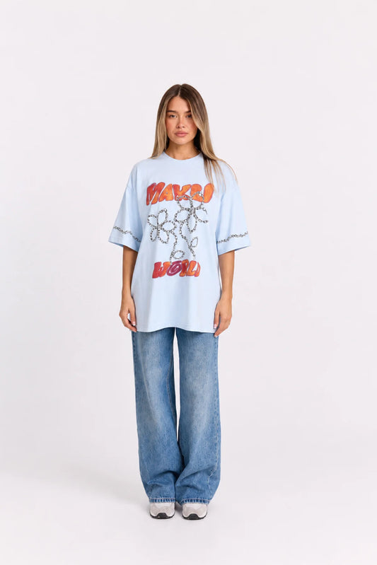 Chains and Roses Oversized Tee | Soft Blue