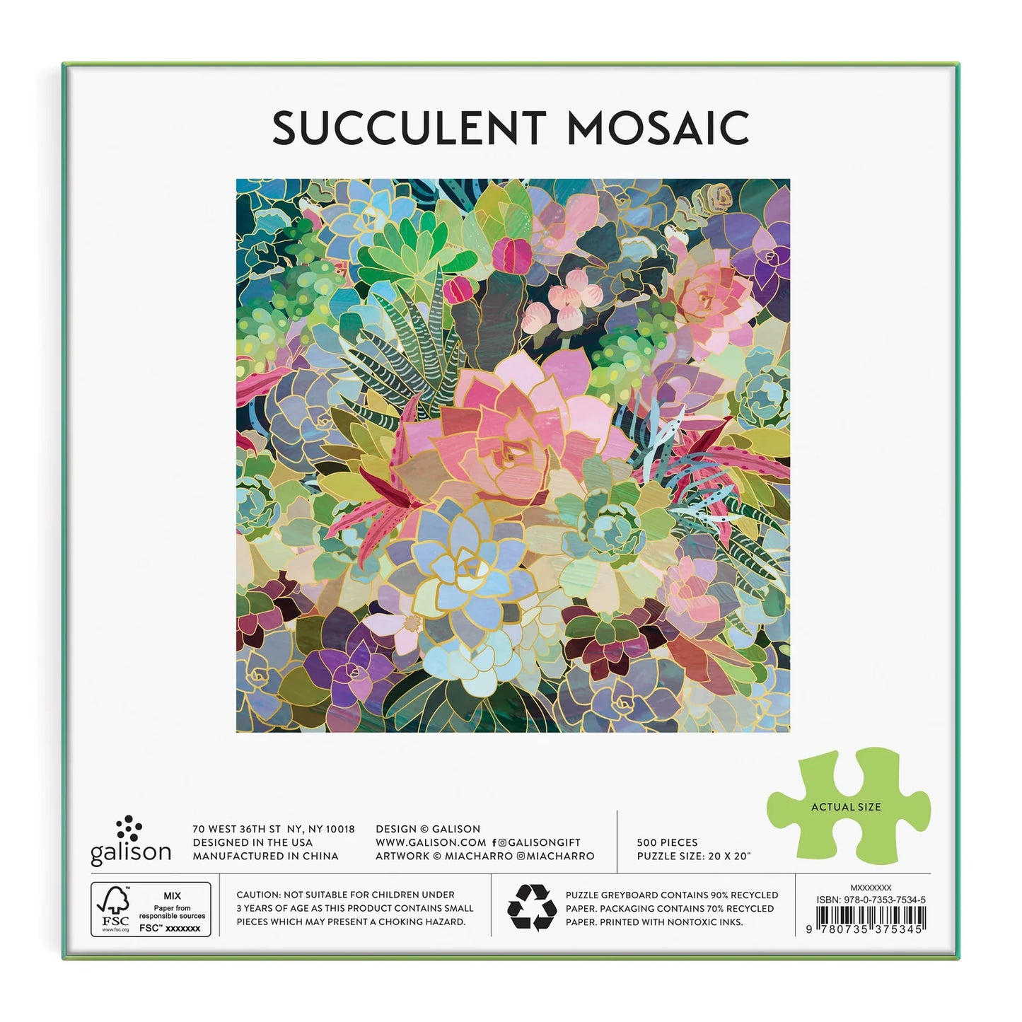 Succulent Mosaic Foil Puzzle | 500pcs Multi-Coloured
