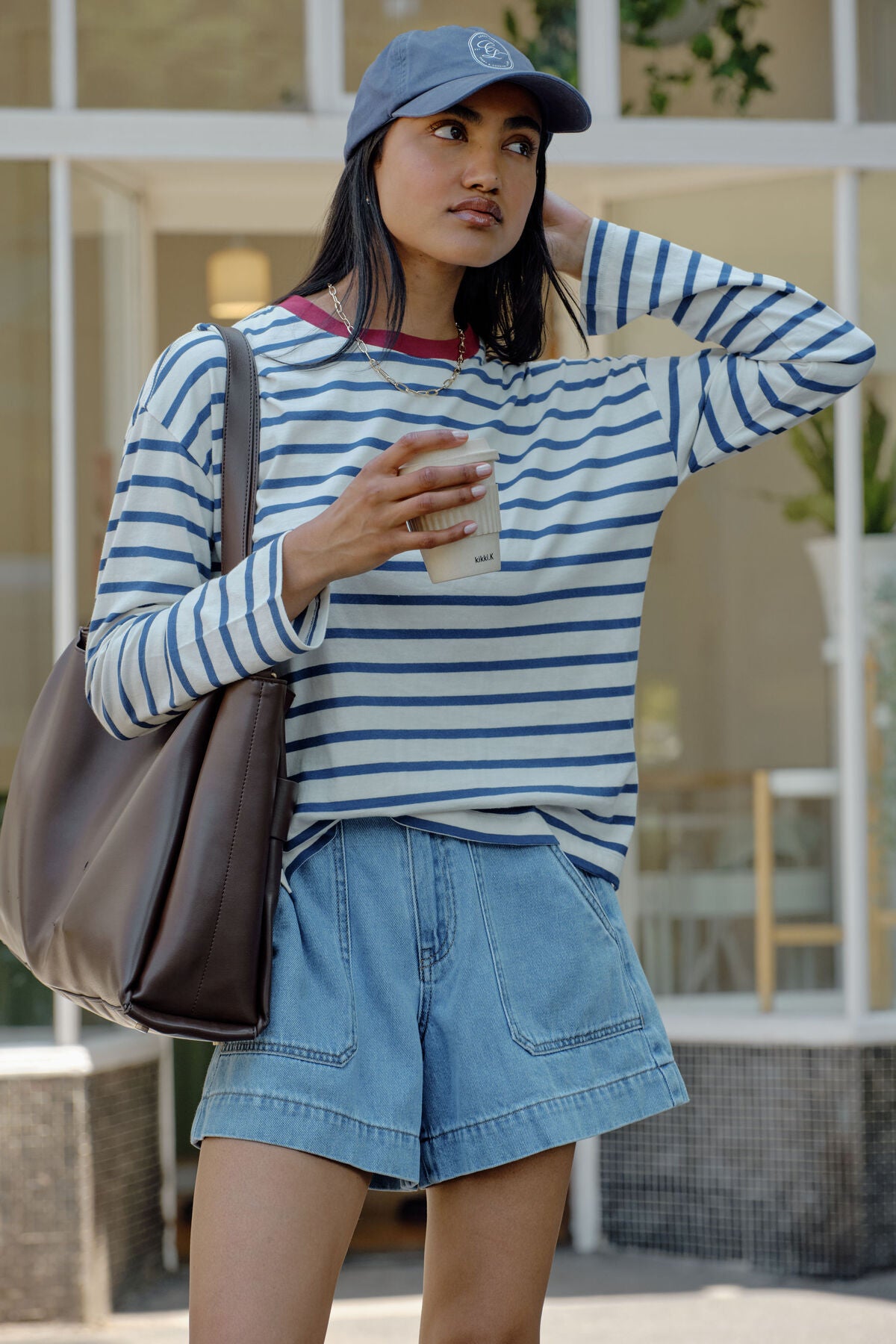 Scout Slouchy Long Sleeve Tee | Milk Prussian Blue Stripe