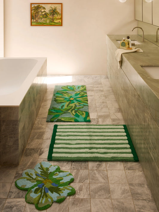 Dutch Floral Green Long Bath Mat
