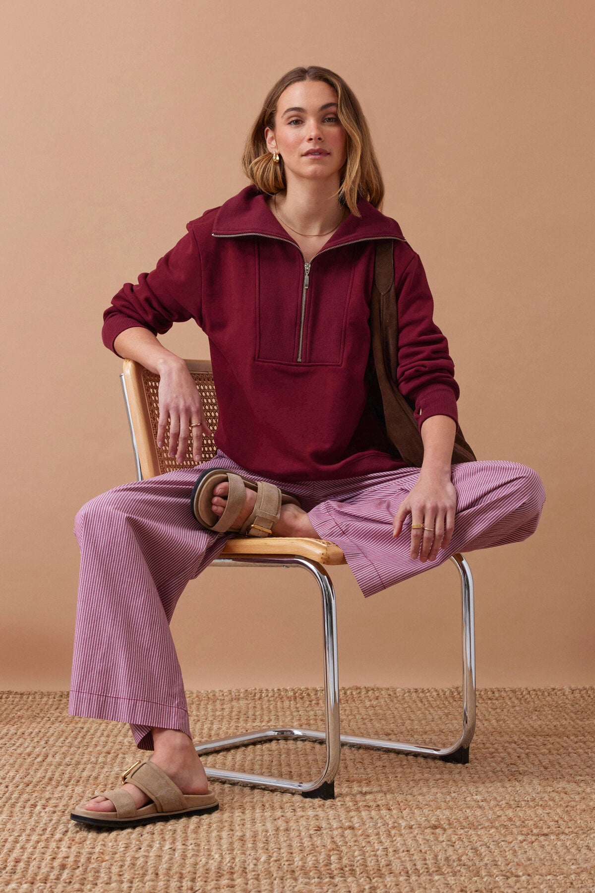 Isabella Half Zip Sweat | Burgundy