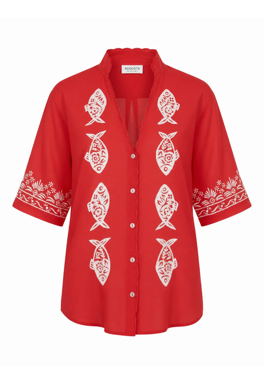 Sardine Embroided Blouse | Red