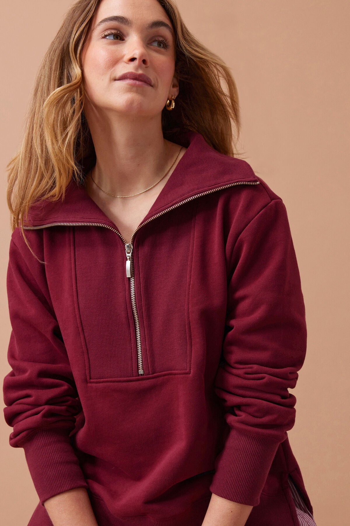 Isabella Half Zip Sweat | Burgundy