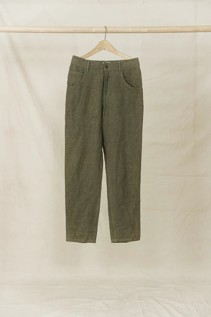 Miller Unisex Textured Linen Pants | Khaki Green