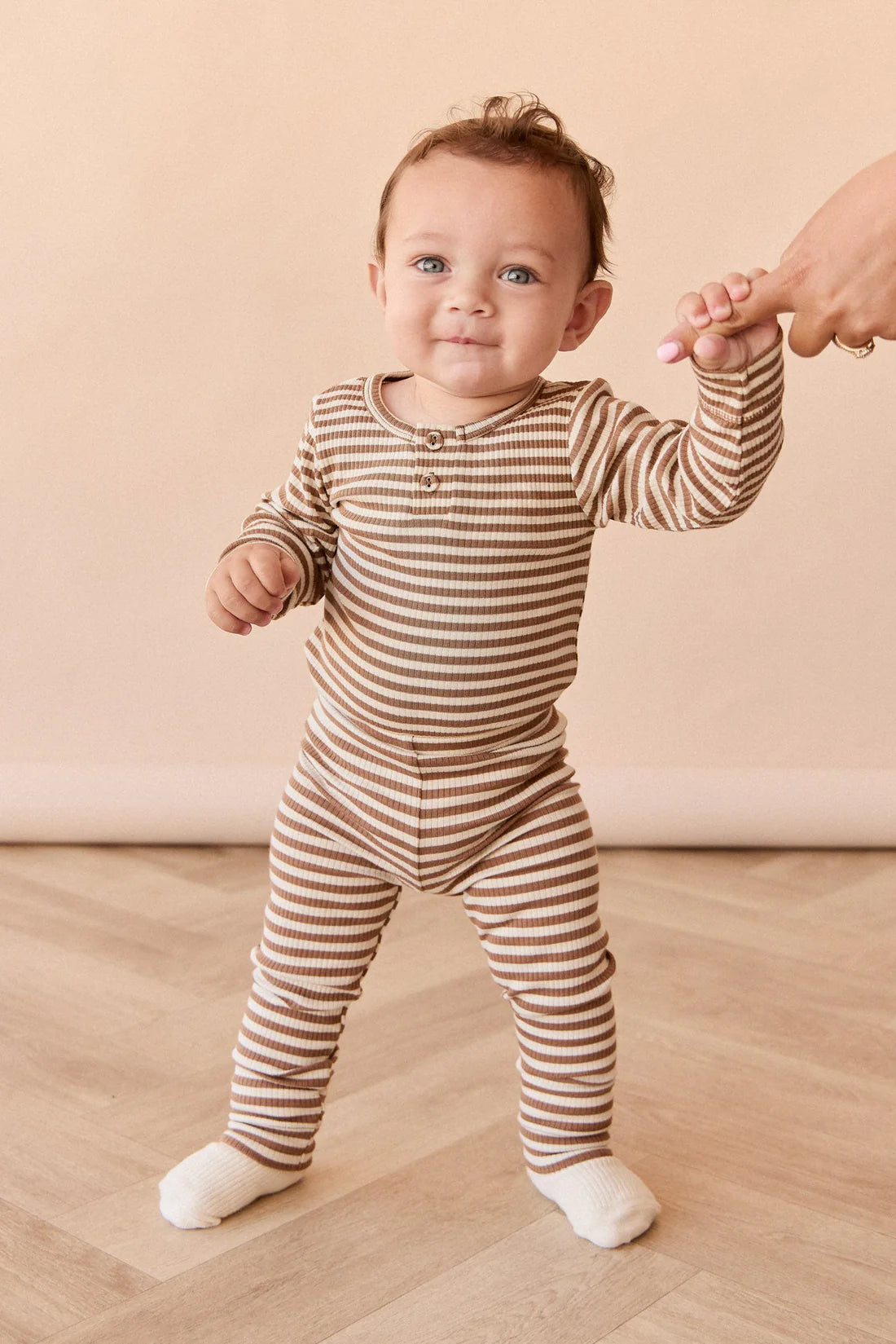 Organic Cotton Modal Legging | Narrow Stripe Thatch/Buff