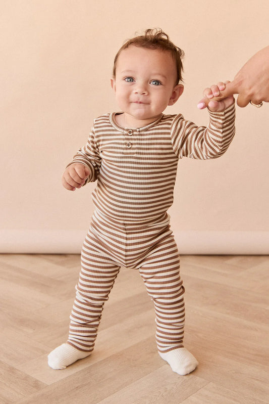Organic Cotton Modal Legging | Narrow Stripe Thatch/Buff
