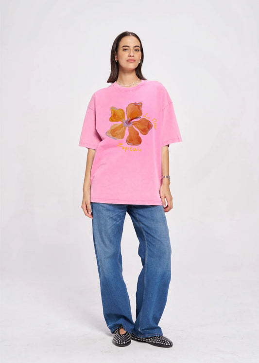 Le Fleur Tropical Oversize Tee | Pink Snow Wash