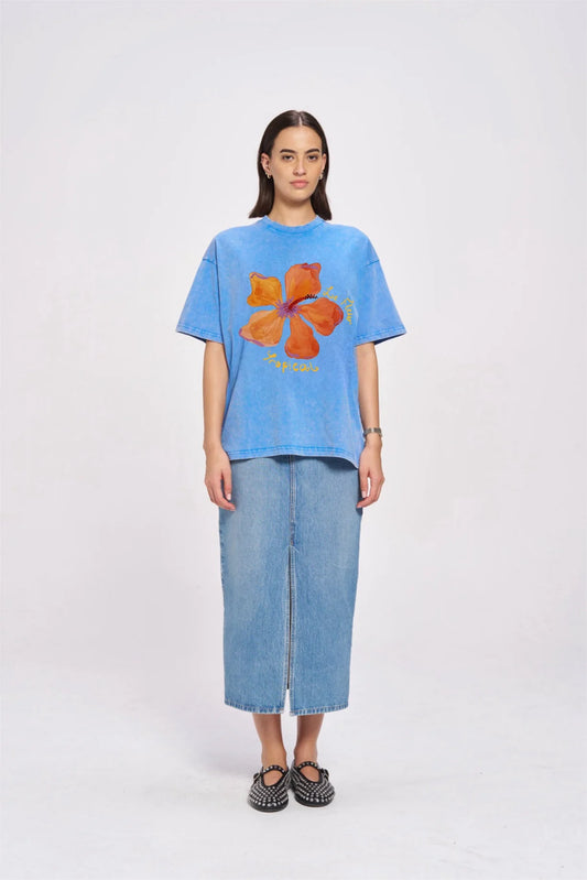 Le Fleur Tropical Oversize Tee | Light Blue Snow Wash