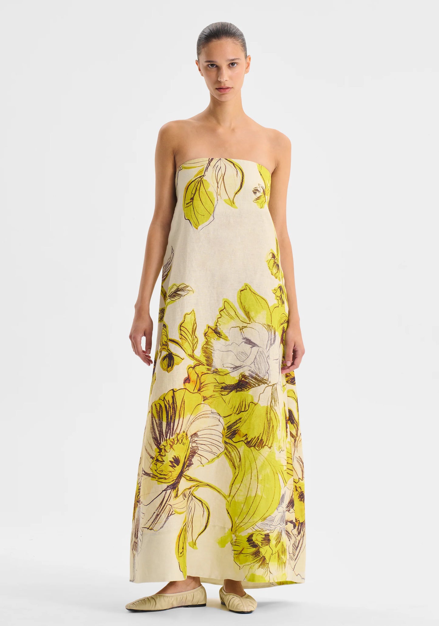 Mae Linen Strapless Dress | Lemon