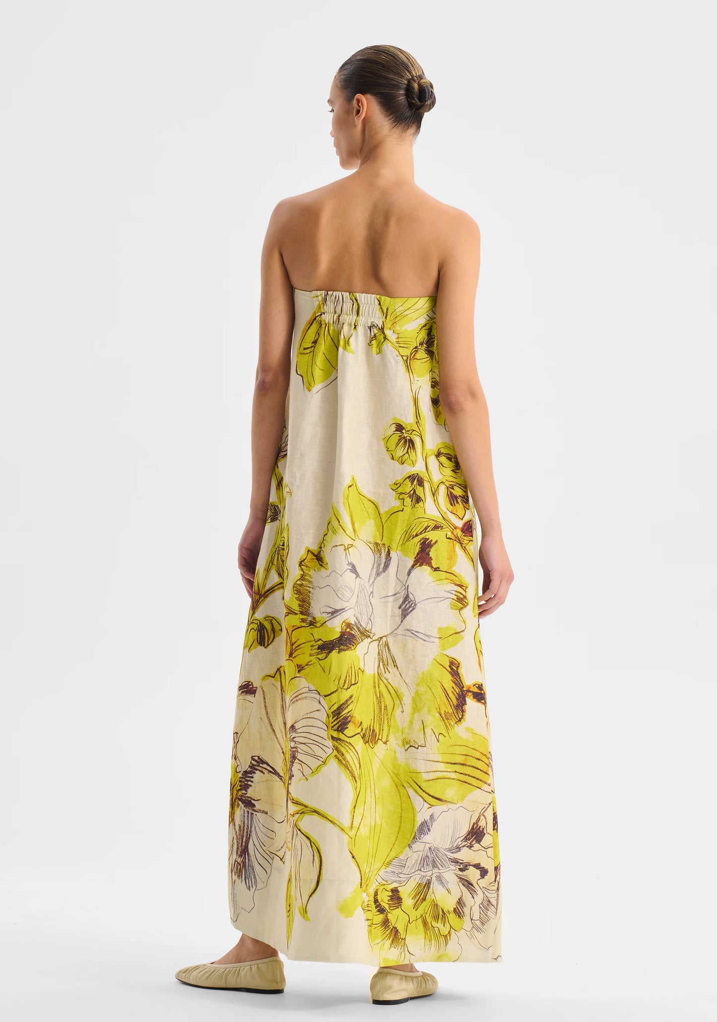 Mae Linen Strapless Dress | Lemon