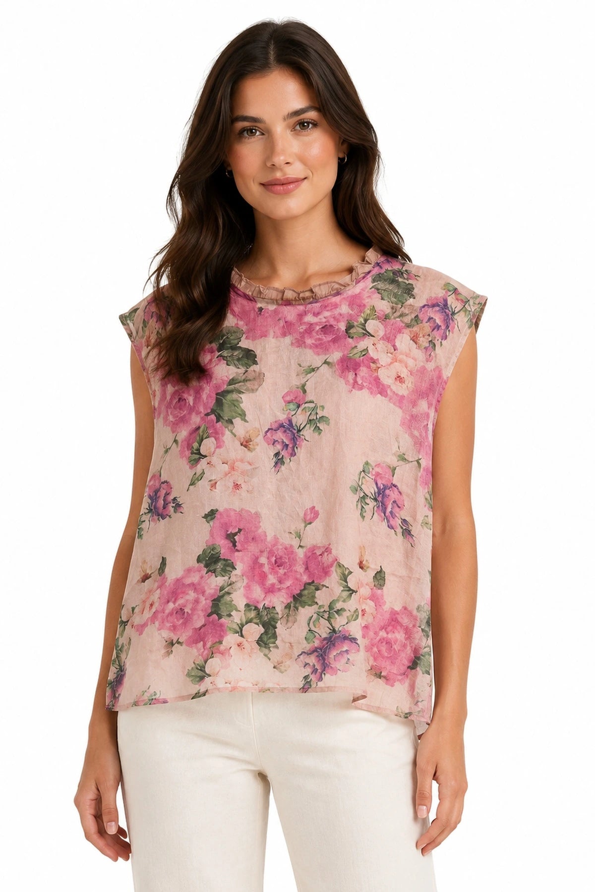 Silk Linen Top | Roses
