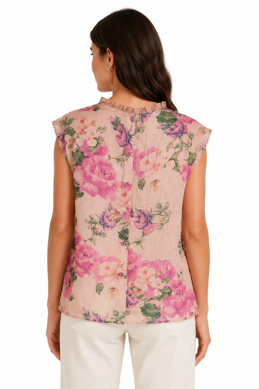Silk Linen Top | Roses