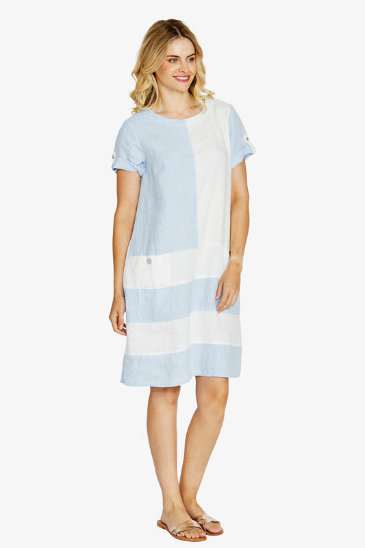 Carrie Block Linen Dress | Pale Blue