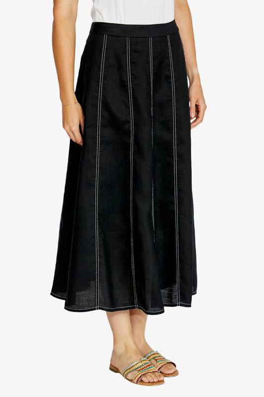 Rita Contrast Stitch Panel Skirt | Black