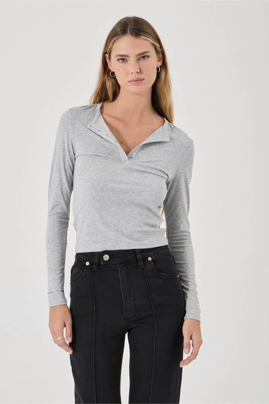 Studio Henley Long Sleeve Top | Grey Marle