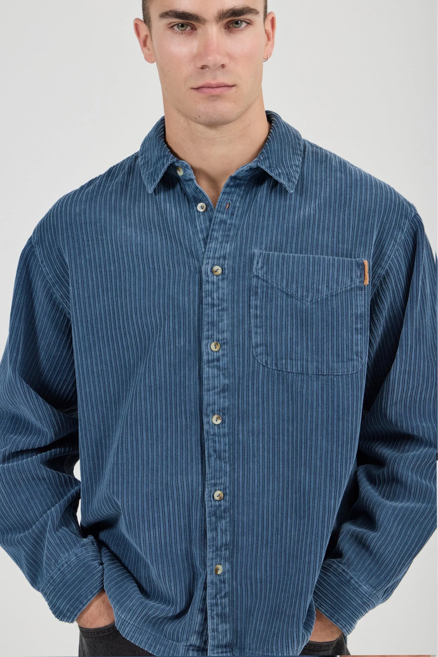 *COMING SOON* Campus Chunky Cord Long Sleeve Shirt | Washed Blue