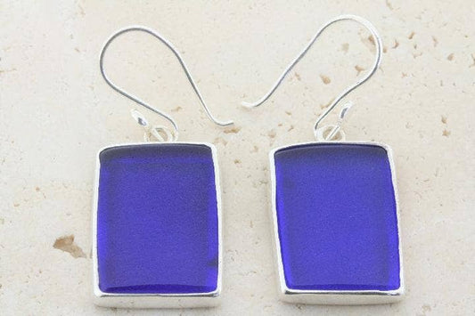 Cobalt Rec Sea Glass Earrings