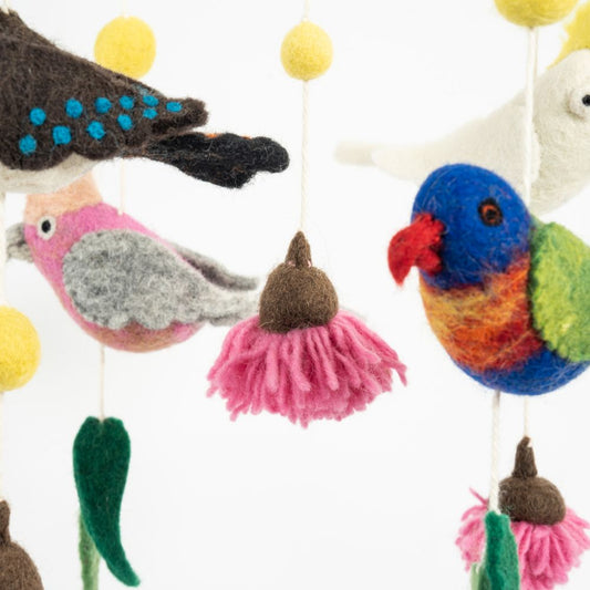 Handmade Felted Australian Birds Mobile