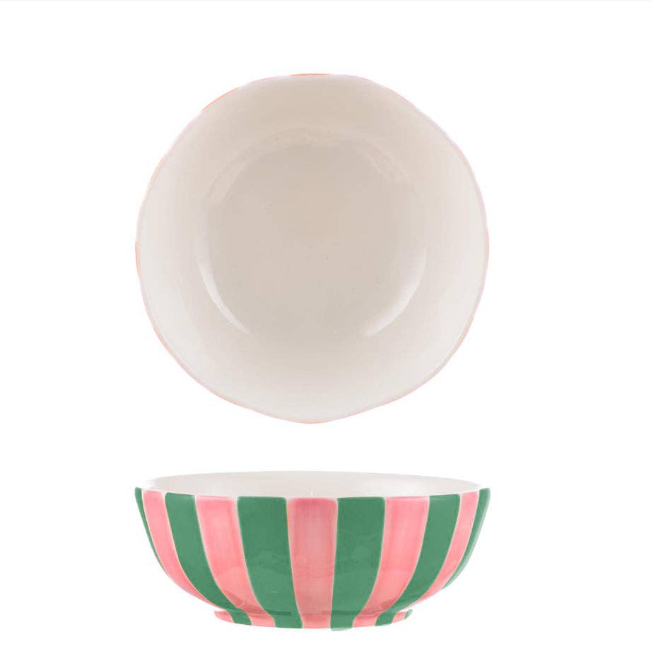 Medium Bowl | Pink and Green Stripe
