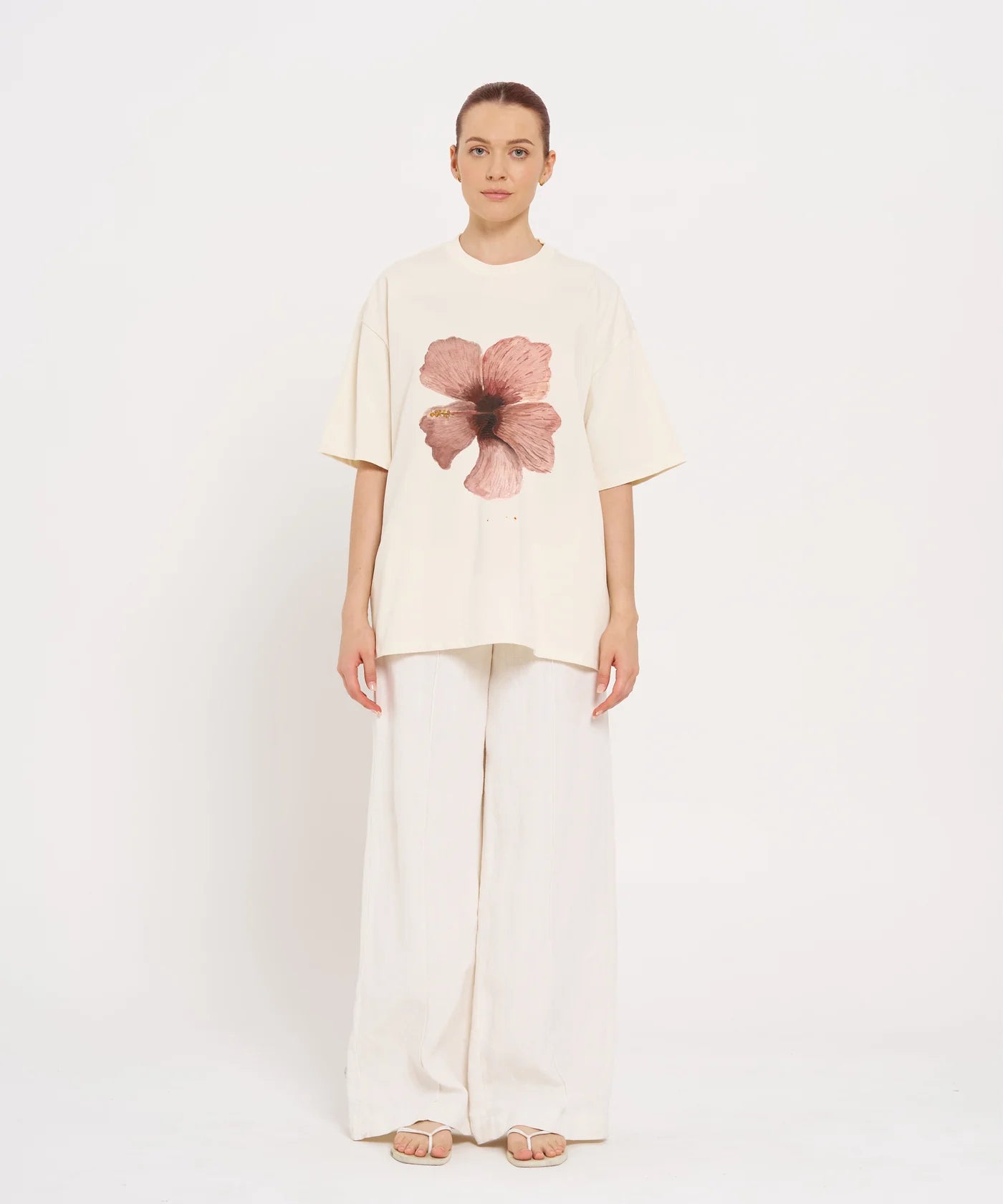 Burgundy Hibiscus Oversize Tee | Ivory