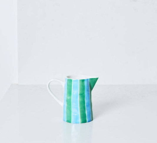Milk Jug - Green & Cornflower Stripes