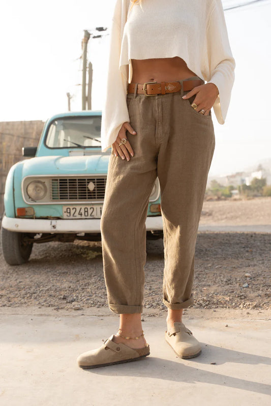 Miller Unisex Textured Linen Pants | Khaki Green