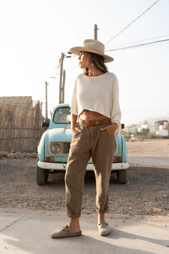 Miller Unisex Textured Linen Pants | Khaki Green